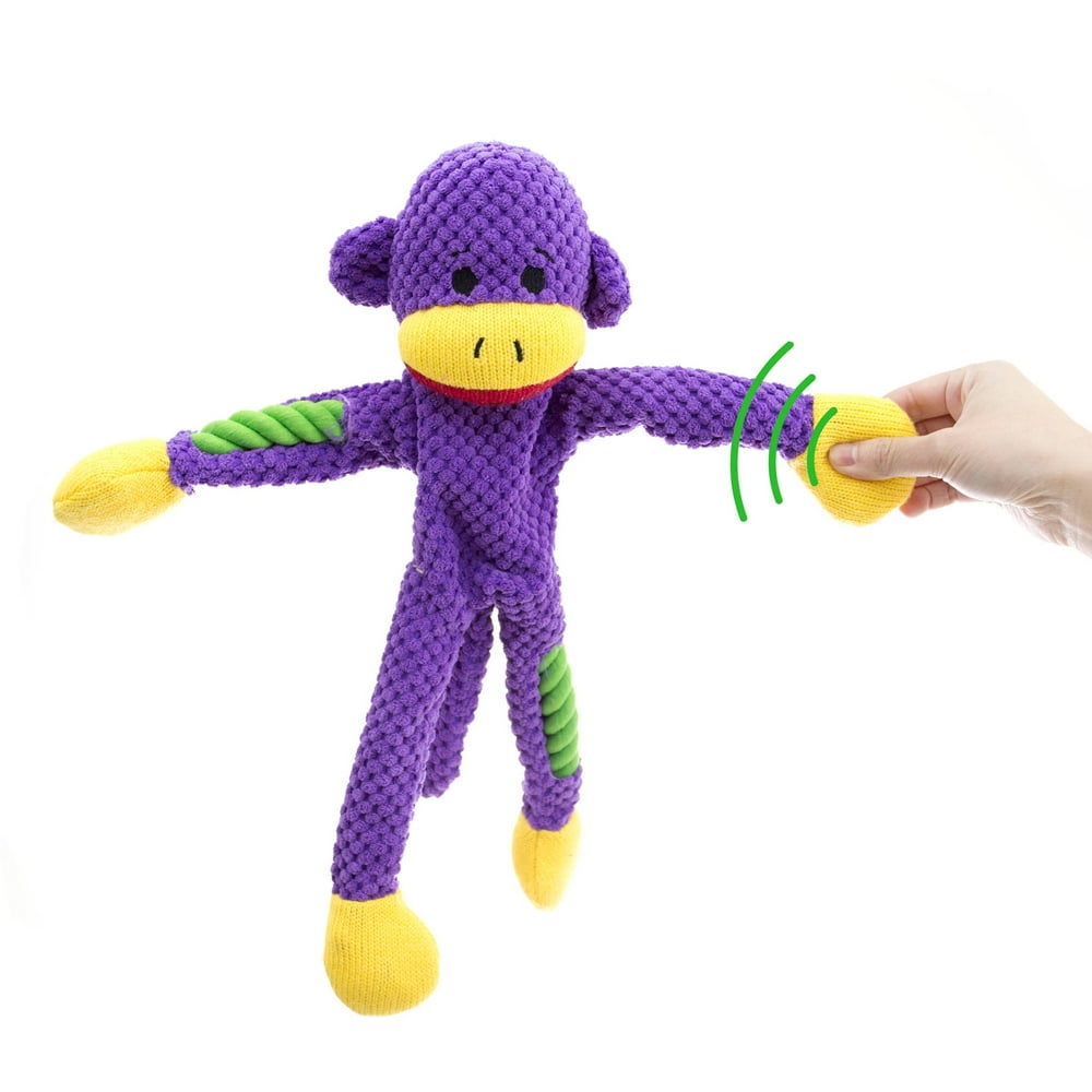 Dan Dee Rope Squeaky Plush Monkey Dog Toy, Multicolor