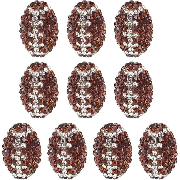 DIY 10 Pcs 15x10mm Oval Rhinestone Clay Beads Rugby Rhinestone Beads Brown Clay Pave Disco Ball Diamond Clay Beads for Necklace Bracelet Jewelry Making DIY