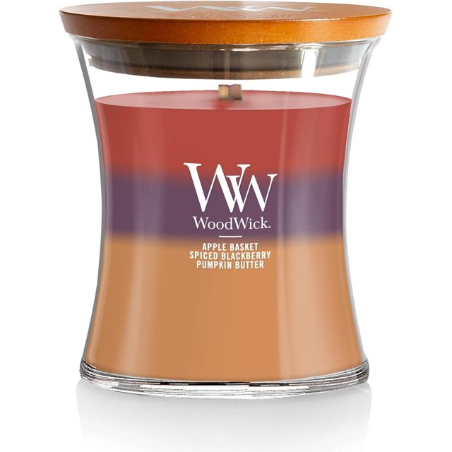 WoodWick Medium Hourglass Candle, Autumn Harvest - Premium Soy Blend Wax, Pluswick Innovation Wood Wick, Made in USA