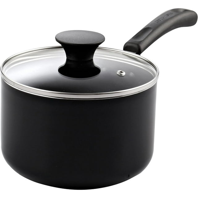 Sartén antiadherente Cook N Home con tapa de vidrio, aluminio negro, 2 litros