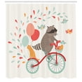 thumbnail image 3 of Kids Shower Curtain, Cute Raccoon on Bicycle with a Cat Friend and Balloons Happy Birthday Journey Theme, Fabric Bathroom Set with Hooks, 69W X 84L Inches Extra Long, Multicolor, by Ambesonne, 3 of 3