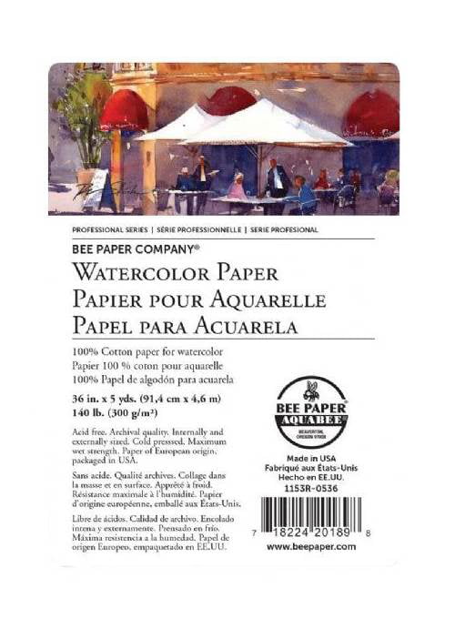 Bee Paper Company 100% Cotton Watercolor Paper Roll 36-inch x 5-Yard