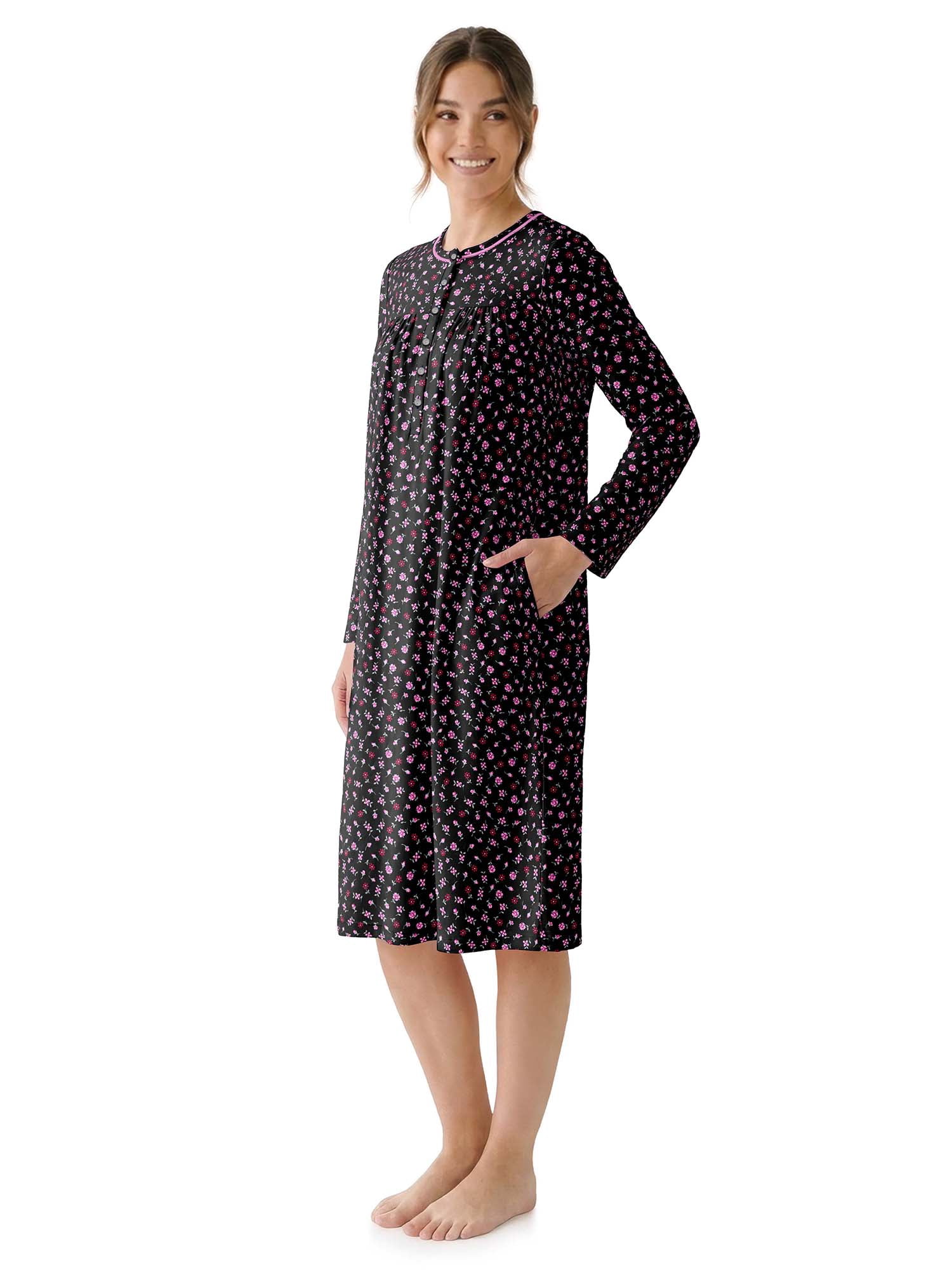 Aria Women’s Long Sleeve Stretch Velour 44" Sleepwear Nightgown, Sizes XS-5X