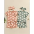 thumbnail image 4 of Elippeo Baby Girls Summer Waffle Outfits 3 6 12 18 24 Months 3 Years Floral Print Short Sleeve T-Shirt and Shorts Headband Set 3 Piece Clothes, 4 of 10