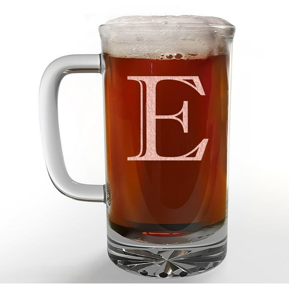 Etched Monogram 16oz Glass Beer Mug (Letter E), A-Z Customized Beer Gifts for Men, Personalized Beer Glasses, Custom Engraved Birthday Gifts for Him, Initial, Name, Husband Dad, Regalos Personalizados