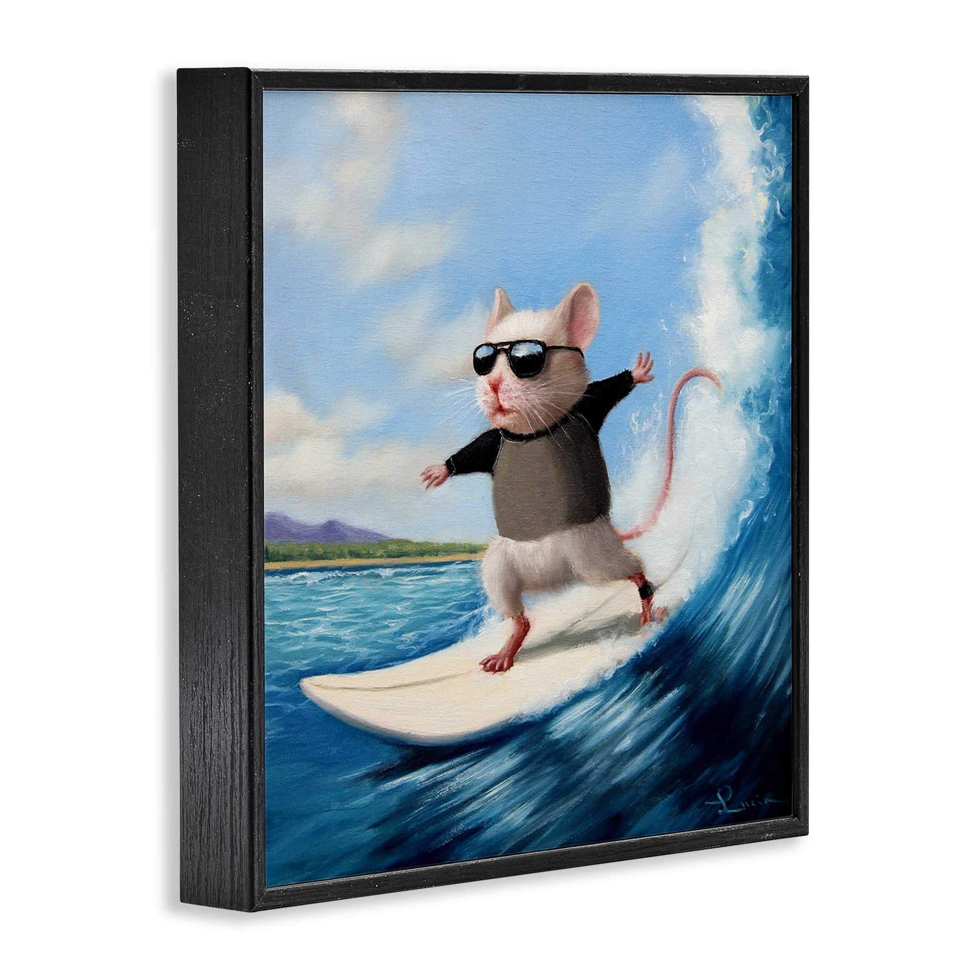 Stupell Industries Cool Surfer Mouse Blue Ocean Waves Surfboard Framed Wall Art, 12 x 12, Design by Lucia Heffernan