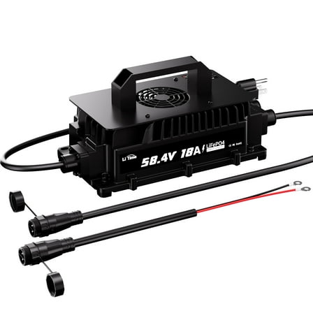 LiTime 58.4V 18A Lithium Battery Charger for 48V (51.2V) LiFePO4 Battery,IP65 Waterproof,AC-DC Smart Charger for Golf cart, Electric Outboard, Boat and Home