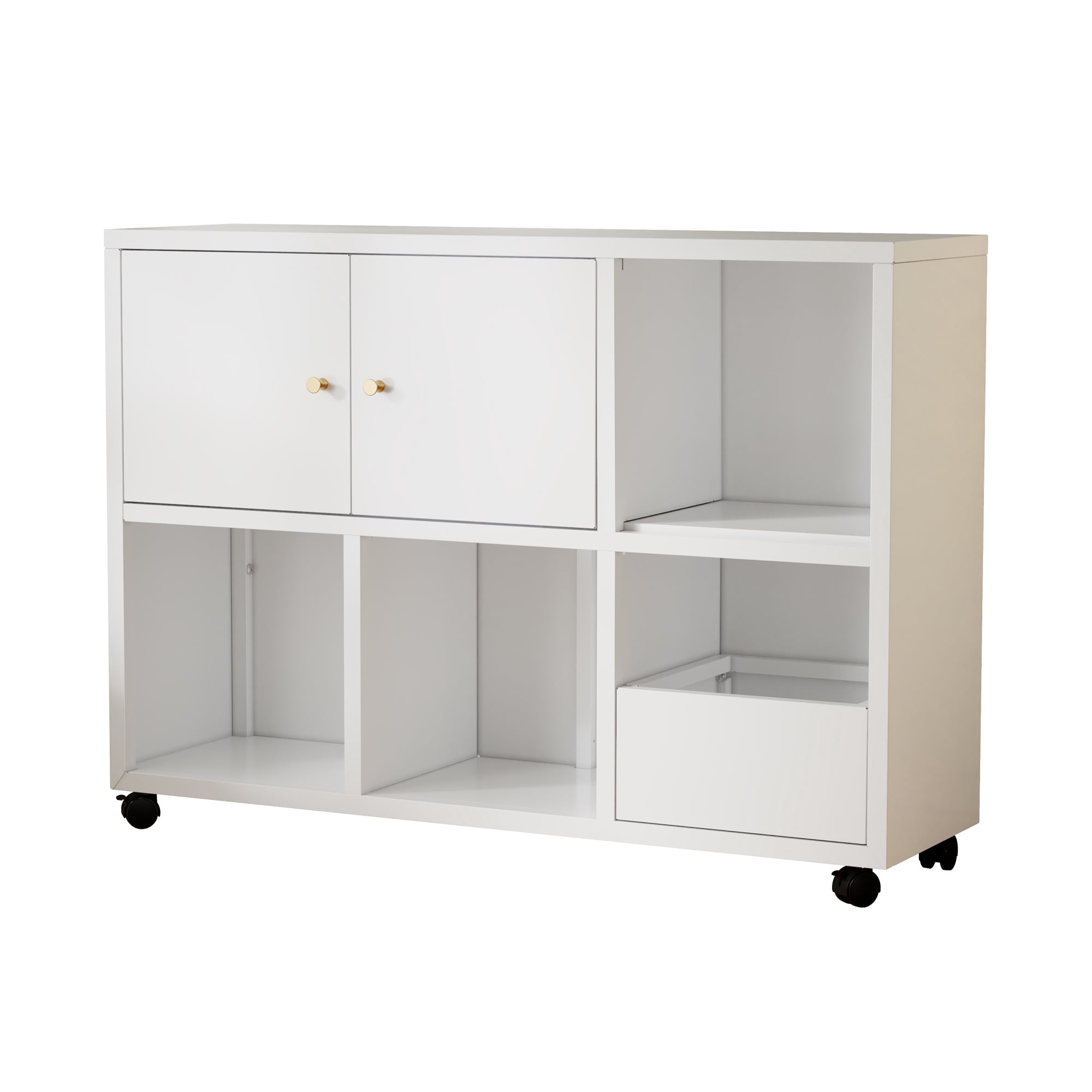 HOQBN Toy Storage Cabinet with 4 Wheels,Cubes Storage Bins Cubes with Open Cubbies & Closed Cabinets,Metal Storage Furniture for Playroom,Living Room,White