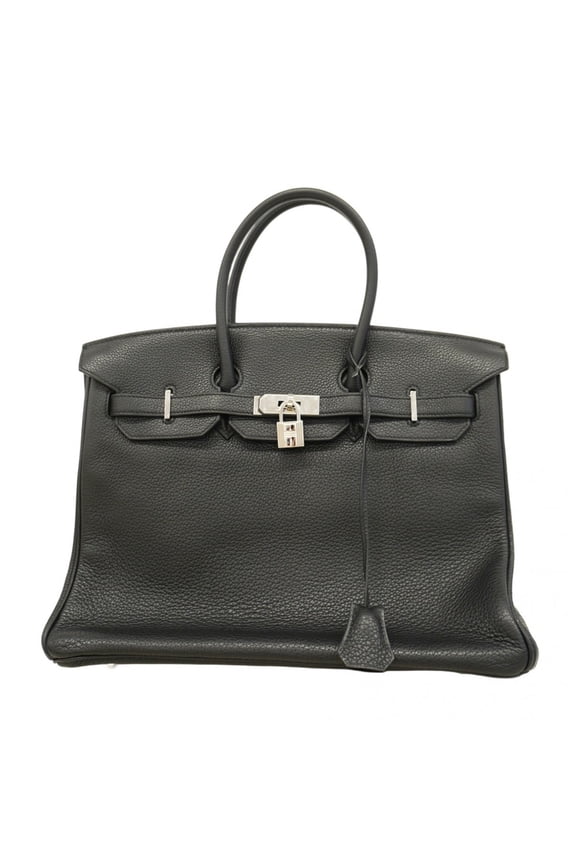 Pre-Owned Hermes Birkin 35 handbag, Taurillon Clemence leather, black, M stamp, women's.