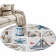 thumbnail image 2 of Blue Oceans Beach Round Area Rug 3.3 FT, Non Slip Small Entryway Kitchen Mat, Nautical Coastal Starfish Seashell Washable Soft Circular Rug Non-Shedding Door Mat for Bathroom Playroom Kids Room, 2 of 9