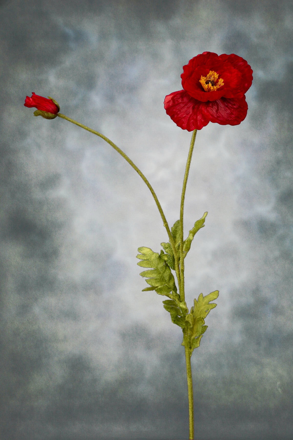 12 Pieces of Tall Red Silk Poppy Flowers 42 inches