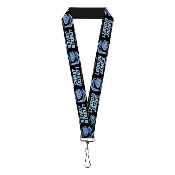 Looney Tunes Lanyard, Space Jam 2 Lebron James Face Icon and Text Black Blues, Elastic
