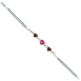 thumbnail image 3 of 925 Silver and 10K Yellow Gold Pink Created Sapphire and Red Garnet and White Lab Grown Diamond Bracelet for Women (3.48 Cttw, September Birthstone, Heart 7MM and 6MM, 6.5/7/7.5 inch, Made in Italy), 3 of 5