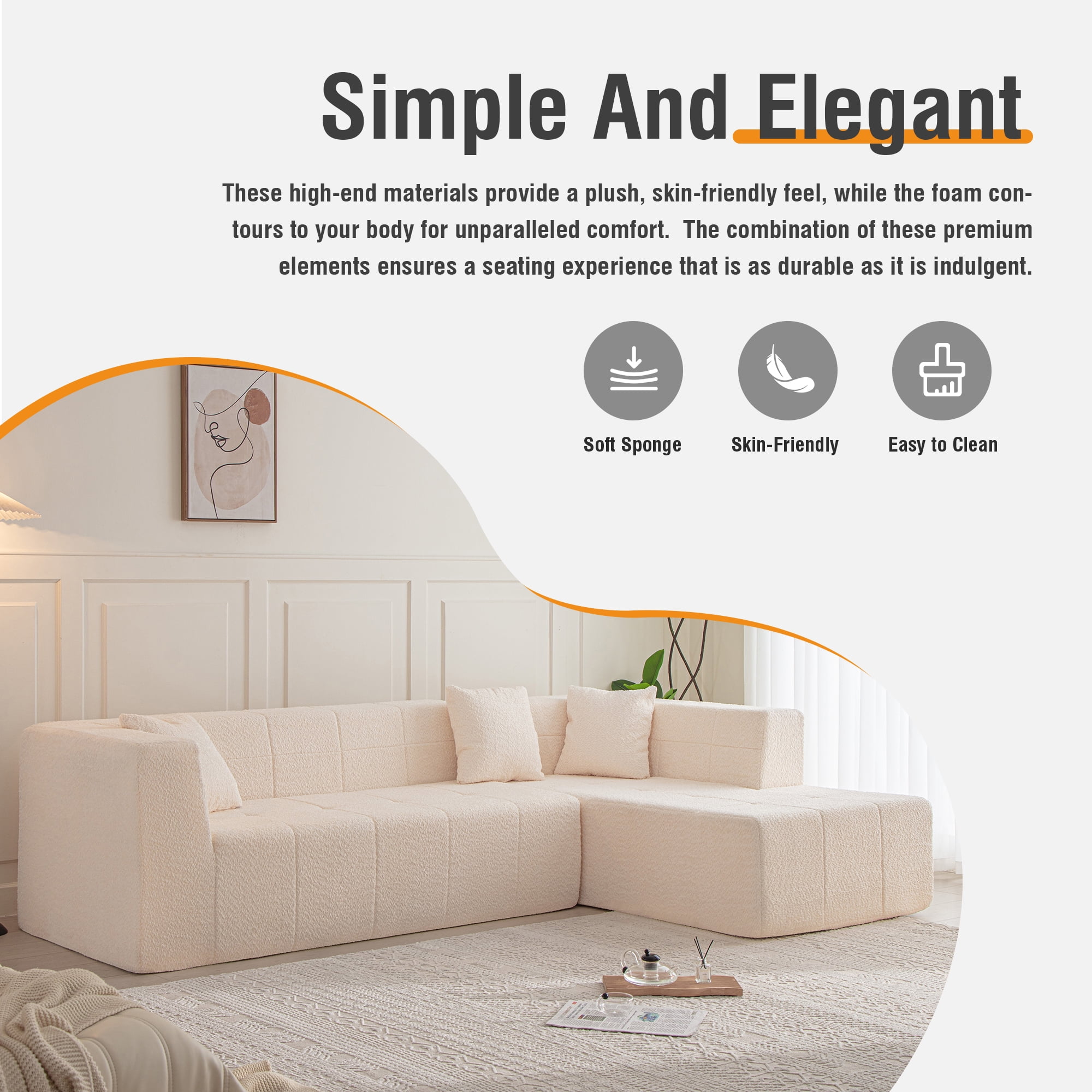 MOONMISS 105.5" Polyester Upholstered Modular Oversized L-Shaped Comfy Sectional Compressed Sofa-Beige