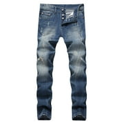 Lovzfmll Taper Jeans for Men, Solid Color Slight Stretch Slim Straight Leg, Casual Loose Fit Full Length Pants