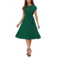 thumbnail image 1 of Vestido plisado de mujer Inspire Chic, cuello redondo, sin mangas, con cinturón en la cintura, vestido A-line, color verde L, 1 of 6