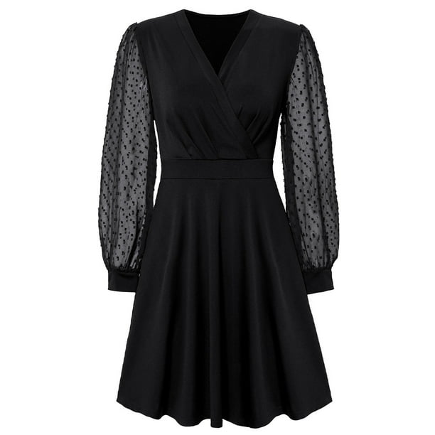 Vestido mini informal con escote en V para cóctel, boda, fiesta, para mujer, vestido de jacquard liso