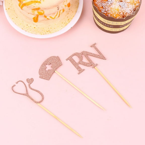 TINKSKY Golden Paper Cake Picks for Nurse Graduation Parties and Decoration 4pcs Each Style 12pcs Total