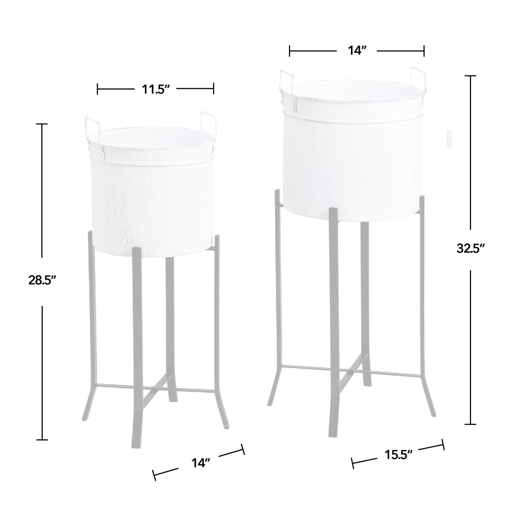 FirsTime & Co. White Farmhouse Trough Outdoor Planter 2-Piece Set, Farmhouse, Painted, Round,Metal, 15.5 x 14 x 32.5 in