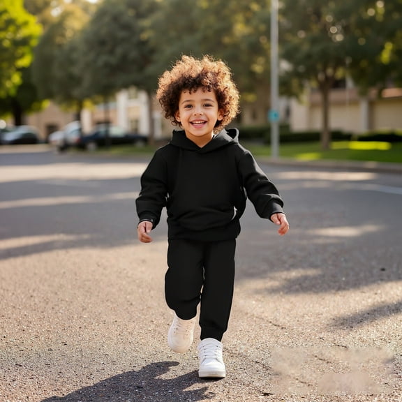 Kids Boys Girls Active Sweatsuit 2PC Long Sleeve Navy Tracksuit Hoodie Jogging Pants Fall Winter Clothes Girls Jogger Set 6-7 Years