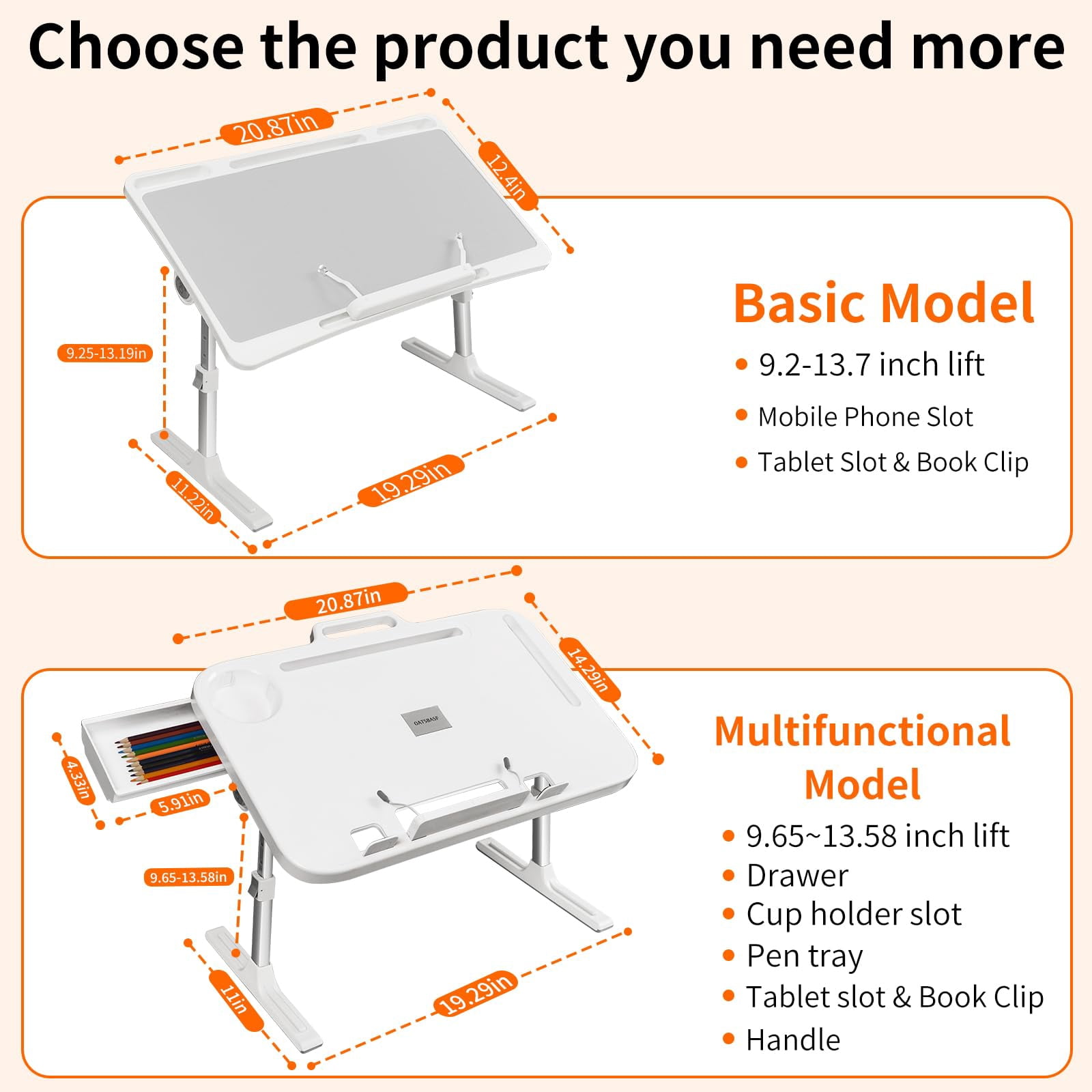 Laptop Desk Bed Table Adjustable Lap Tray Portable Folding Couch With Bookstand & Storage Drawer Car Rear Seat Sofa Floor Stand For Adult Reading Writing Eating
