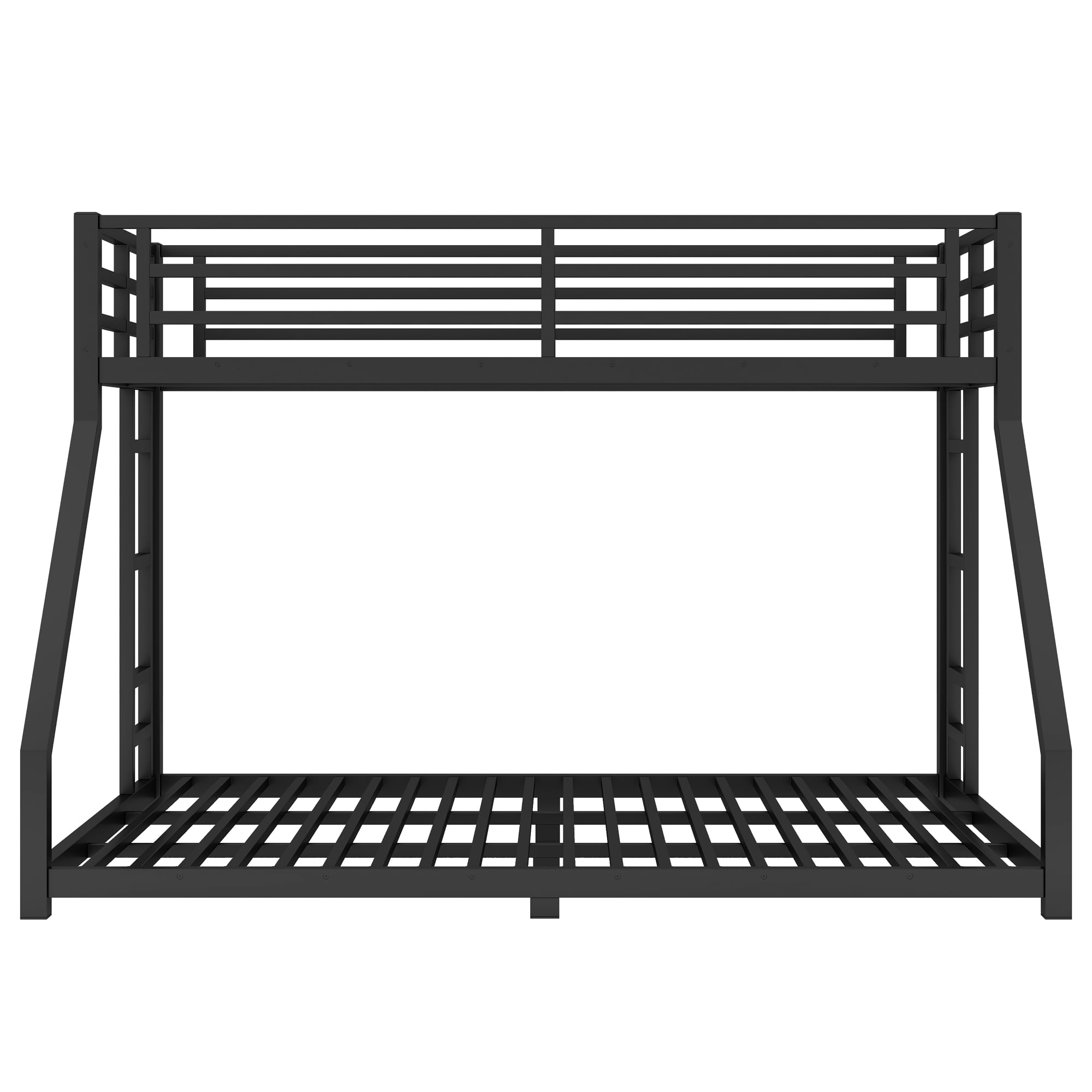 Twin XL Over Queen Bunk Bed for All Ages, Heavy Duty Metal Bunk Bed Frame with 2 Side Ladders & Safety Rails, Space-Saving, Multi-Functional, Black