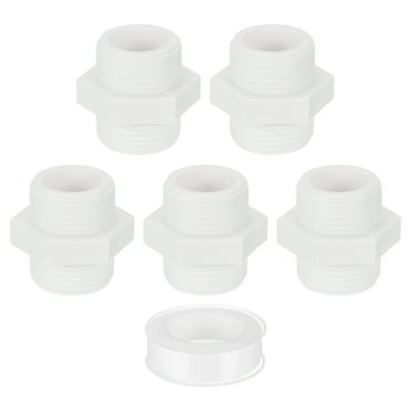 PVC Nipple Male Thread Coupling Adapter Connector, 5Pcs 25mm(1") PVC Pipe Fitting with Sealant Tape (Male to Male), PVC Hose Adapter Coupling for Thread plumbing Pipe (White)