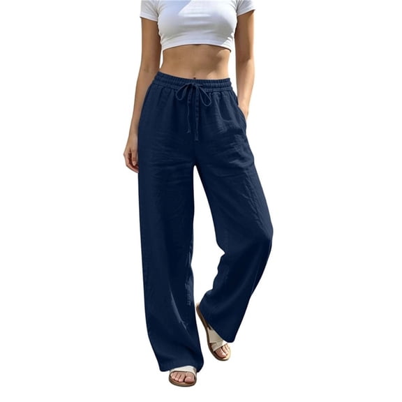 Cmfcve Women's Plus Size Casual Wide Leg Pants High Waist Baggy Drawstring Lounge Palazzo Pants with Pockets