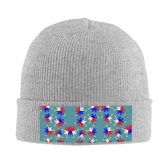 Filipino Flag Stars Sun Pattern Beanie Hat Men Women Warm Printed Cap Knit Beanies Hats Outdoor Winter Gray