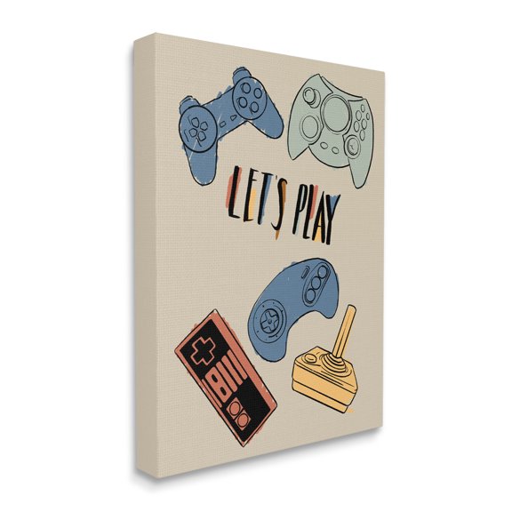 Stupell Industries Let's Play Phrase Vintage Video Game Controllers Modern Painting Gallery-Wrapped Canvas Print Wall Art, 30 x 40, Design by Milli Villa