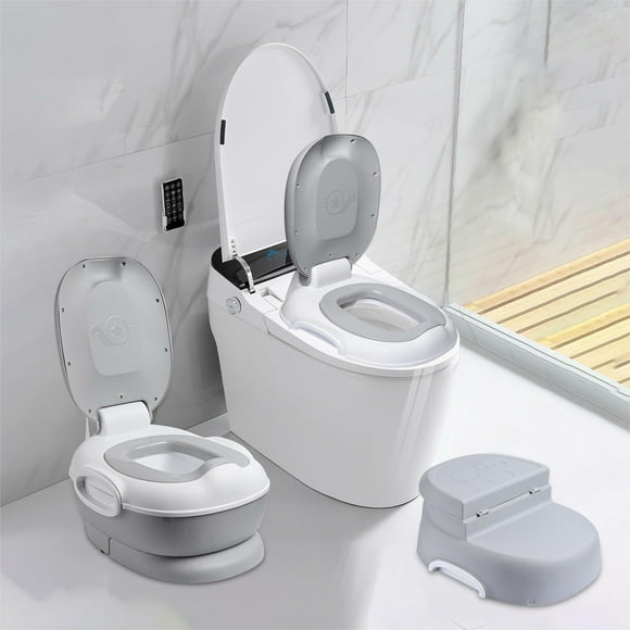 3-in-1 Potty Seat, Portable Kids Potty Training Toilet with Trainer Ring and Step Stool for Travel Car Camping Indoor Outdoor