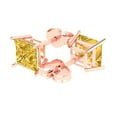 thumbnail image 2 of 3 ct Push-Back Stud Earrings for Women | 6.5mm Princess Cut Simulated Yellow Diamond | 18K Rose Gold, 2 of 5
