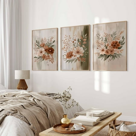 UNFFRAMED Botanical Abstract Floral Gallery Art Set Of 3 Floral Art Botanical Posters Minimalist Beige Abstract Flower Art Posters Set 3 Prints 8x12