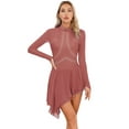 thumbnail image 6 of Aislor Women's Figure Skating Dance Costume Long Sleeve Roller Skating Dress Size S-XXL A Dusty Pink M, 6 of 7