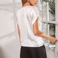 thumbnail image 4 of Blusa de manga corta Cuello redondo Color puro Casual Cómodo Transpirable Top agradable para la piel para mujer Blanco L, 4 of 6