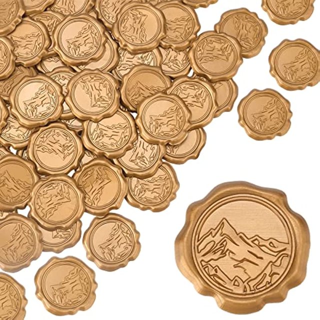 60 pegatinas adhesivas de sello de cera de montaña, pegatinas autoadhesivas de sello de cera vintage doradas para sobres, tarjetas de invitación de boda, recuerdos de fiesta, manualidades, regalo