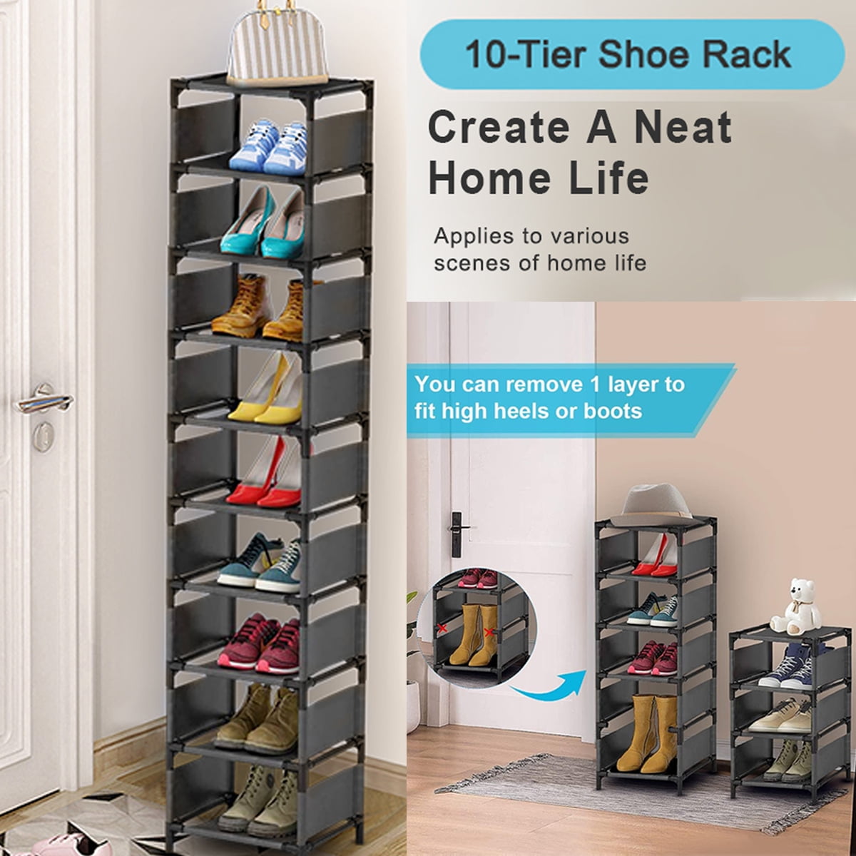 SONGMICS 10 Tier Shoe Rack with Storage Space Saving Organizer Metal Frame Black Walmart