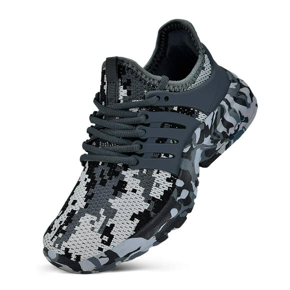 NYZNIA Boys Girls Shoes Tennis Running Lightweight Breathable Sneakers for Kids Camouflage Grey Size 1