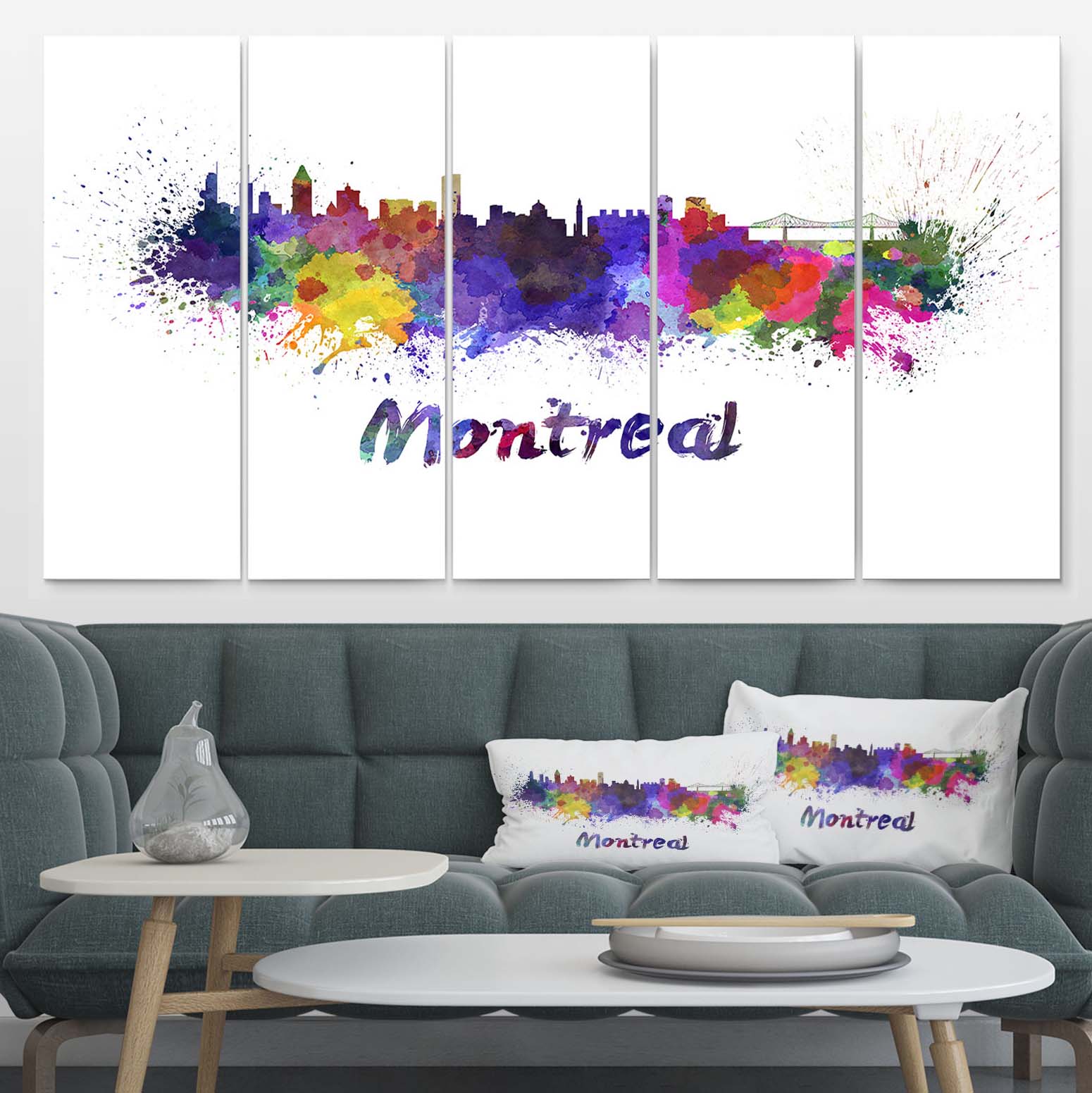 Designart 'Montreal Skyline ' Multipanel Cityscape Extra Large Metal Wall Art Print