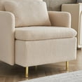 thumbnail image 4 of Modern Accent Chair, Sherpa Upholstered Armchair with 2 Pillows & Gold Steel Legs, Single Sofa Chairs with Slim Armrest for Living Room, Bedroom & Office, Beige, 4 of 7