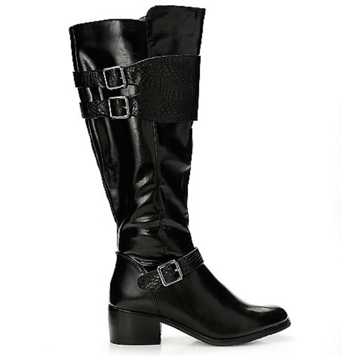 Corkys Womens Wyatt Leather Riding Boots with Crocodile Print Buckle