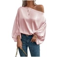 thumbnail image 3 of Women's Off The Shoulder Long Sleeve Pullover Tops Shirts Blouses Solid Color Loose Fit Casual Daily Wear Work Office Vacation Outfits Fashion Essential Gift for Women | Sopatenor,Pink XL, 3 of 9