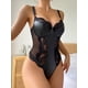 thumbnail image 4 of Conjunto de lencería sexy de una pieza con encaje transparente y aberturas en charol, 4 of 6