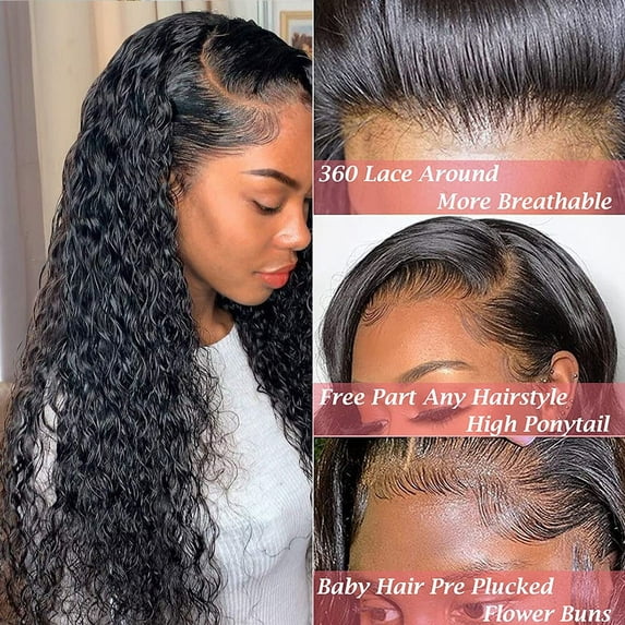 HAOFAN Water Wave 360 HD Lace Front Wigs Human Hair Wigs for Black Women Water Wave Lace Front Wigs Brazilian Glueless Human Hair Wigs Pre Plucked with Baby Hair (26 inch)