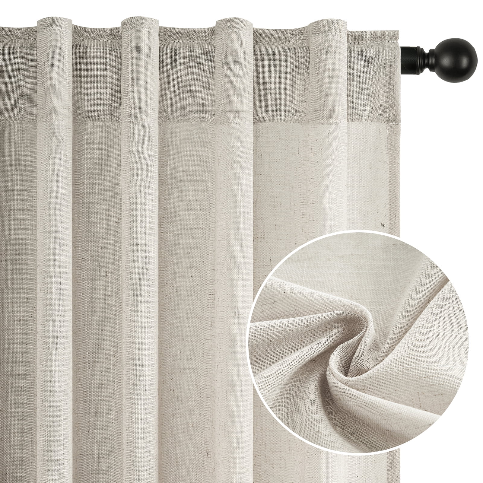 Topfinel Linen Curtains Soft Textured Semi Sheer Light Filtering Drapes Rod Pocket Back Tab Window Treatments for Living Room Bedroom, Beige, 50"x96", 2 Panels