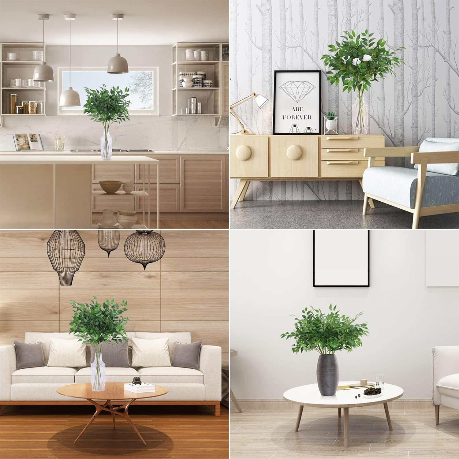 6 Pcs 22'' Artificial Greenery Branches Stems Fake Green Leaf Willow Leaves Artificial Plants for Vase Home Party,Wedding Party Table Centerpiece Decoration