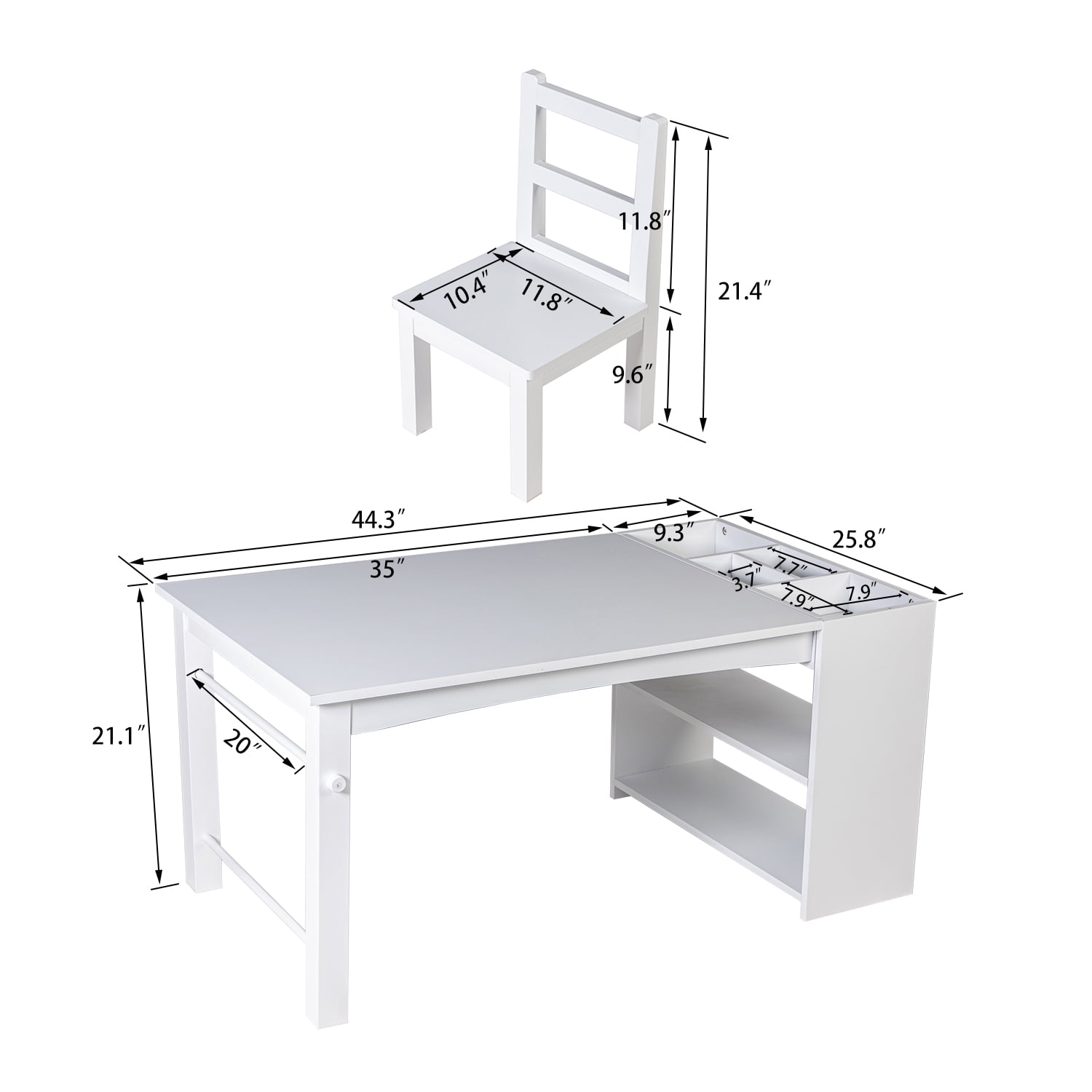 Kepooman Activity Table for Children, Drawing Table with Stool and Bookshelf for Home, Table and Chair Set for Kids, White Kepooman Activity Table for Children, Drawing Table with Stool and Bookshelf for Home, Table and Chair Set for Kids, White