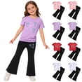 thumbnail image 2 of Qingpeng Kids Girls Summer Bow Print Short Sleeve Round Neck Tee and Elastic Waist Pants Matching Outfit Set for Kids, 2 of 5