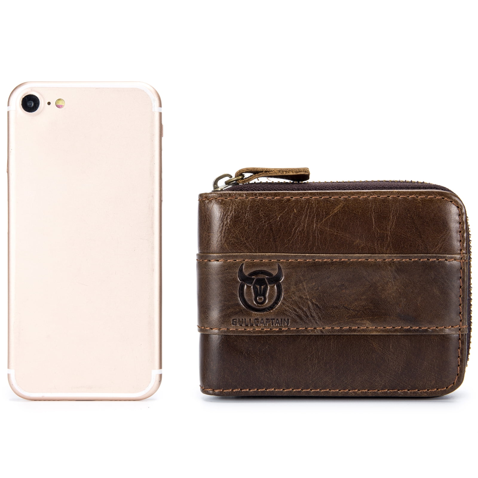 Portefeuille à Fermeture Éclair en Cuir pour Hommes, Sac à Main de