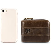 BULLCAPTAIN Genuine Leather Bifold Zipper Wallet for Men RFID Travel Purse Pouch Gift